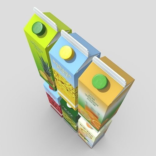 Juice Carton Pack 2  Low-poly 3D model 7