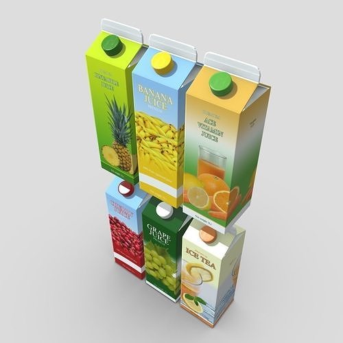 Juice Carton Pack 2  Low-poly 3D model 5