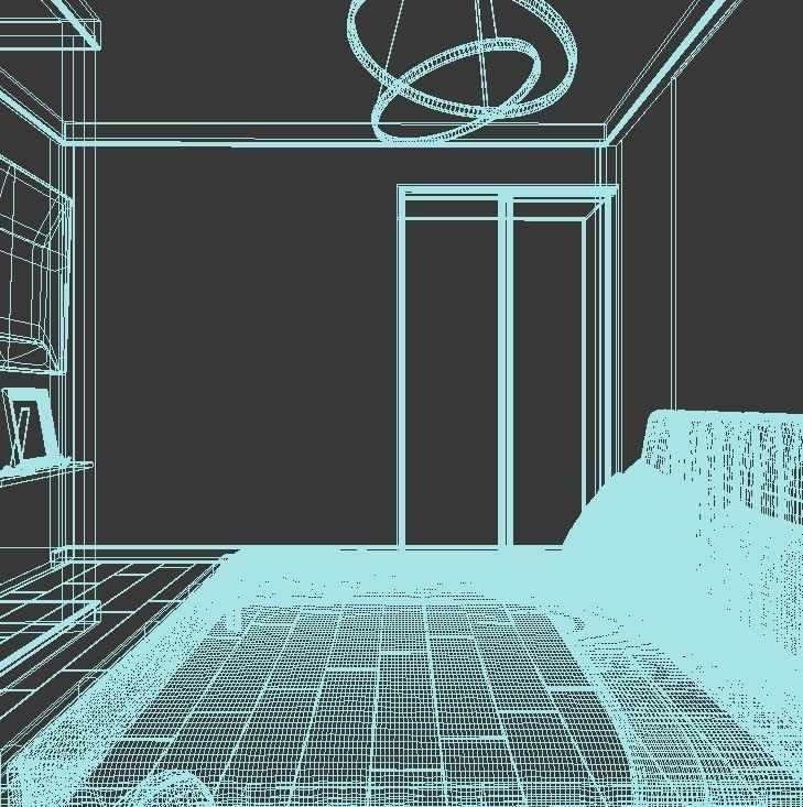 Bedroom with furniture and mirrors 3D model_9