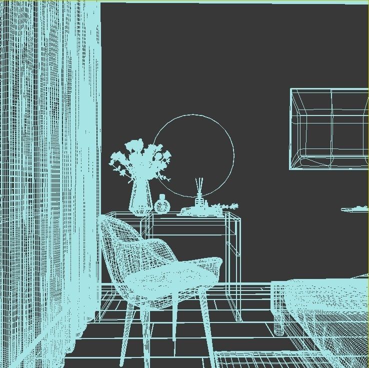 Bedroom with furniture and mirrors 3D model_2