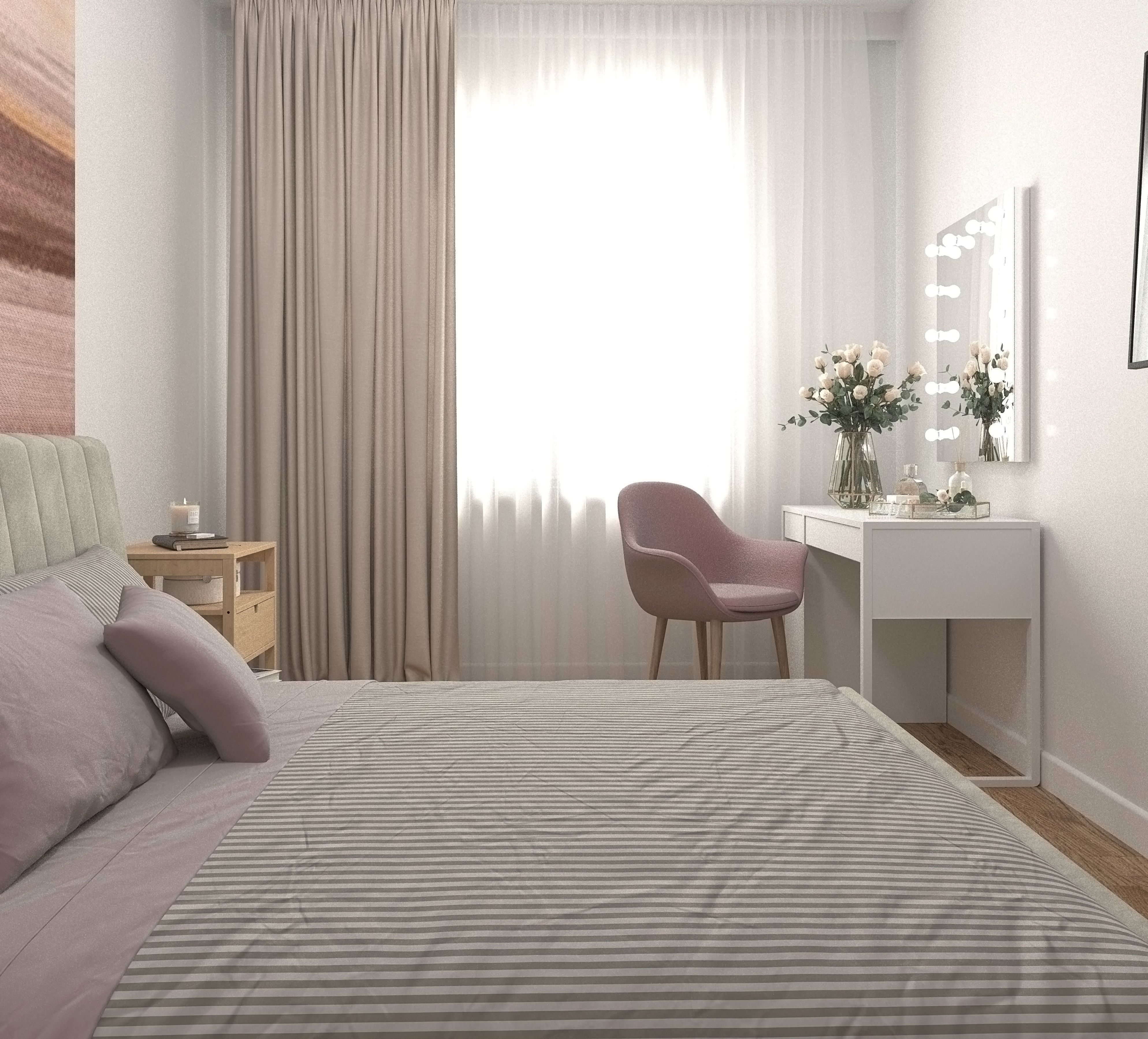 Bedroom with furniture and mirrors 3D model_7