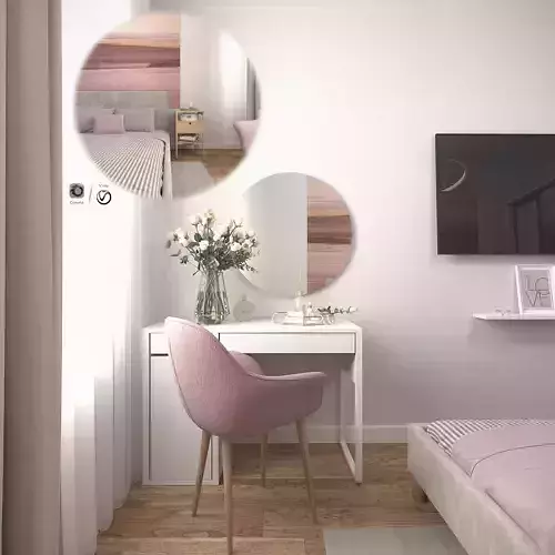 Bedroom with furniture and mirrors
