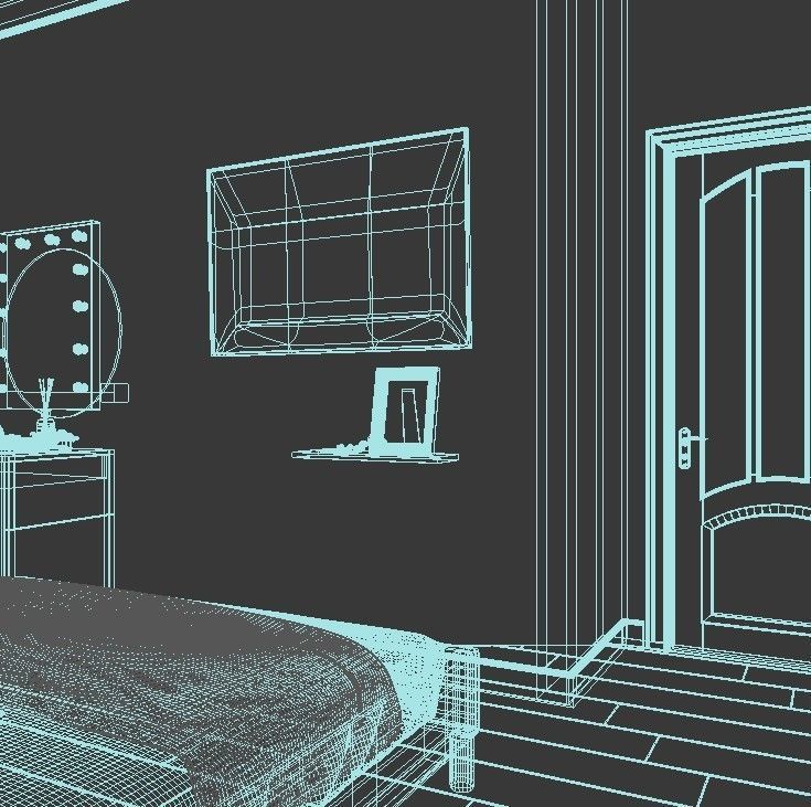 Bedroom with furniture and mirrors 3D model_6