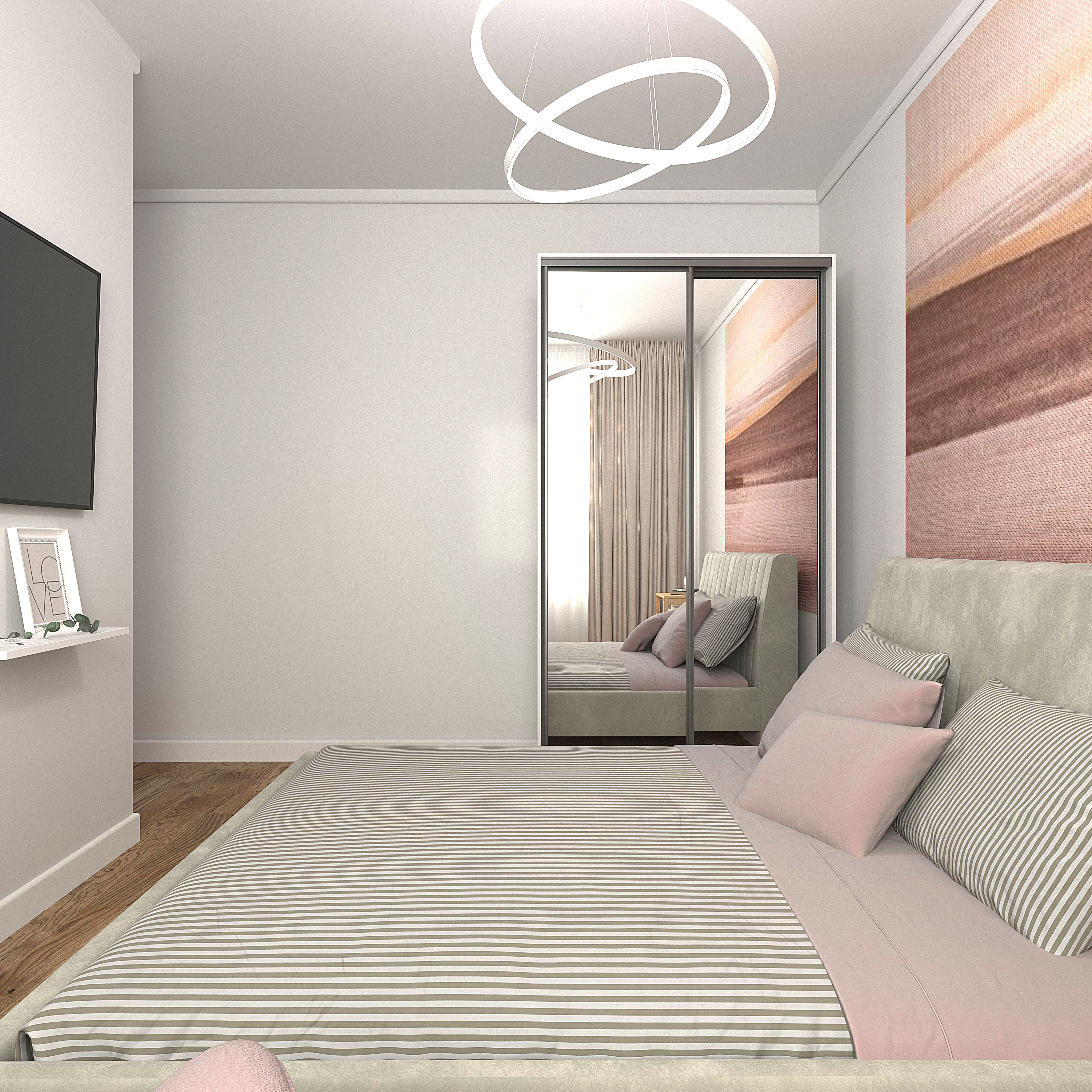 Bedroom with furniture and mirrors 3D model_8