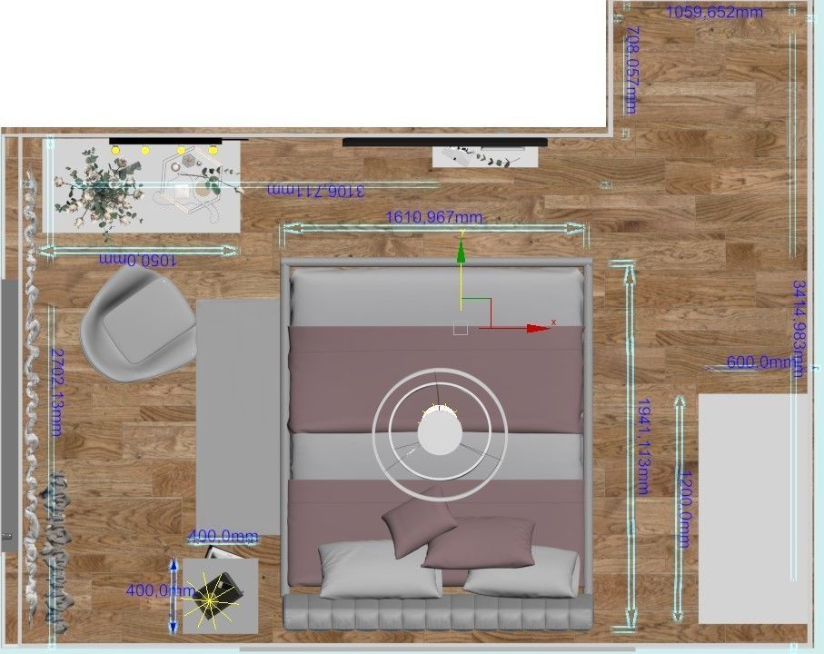 Bedroom with furniture and mirrors 3D model_11