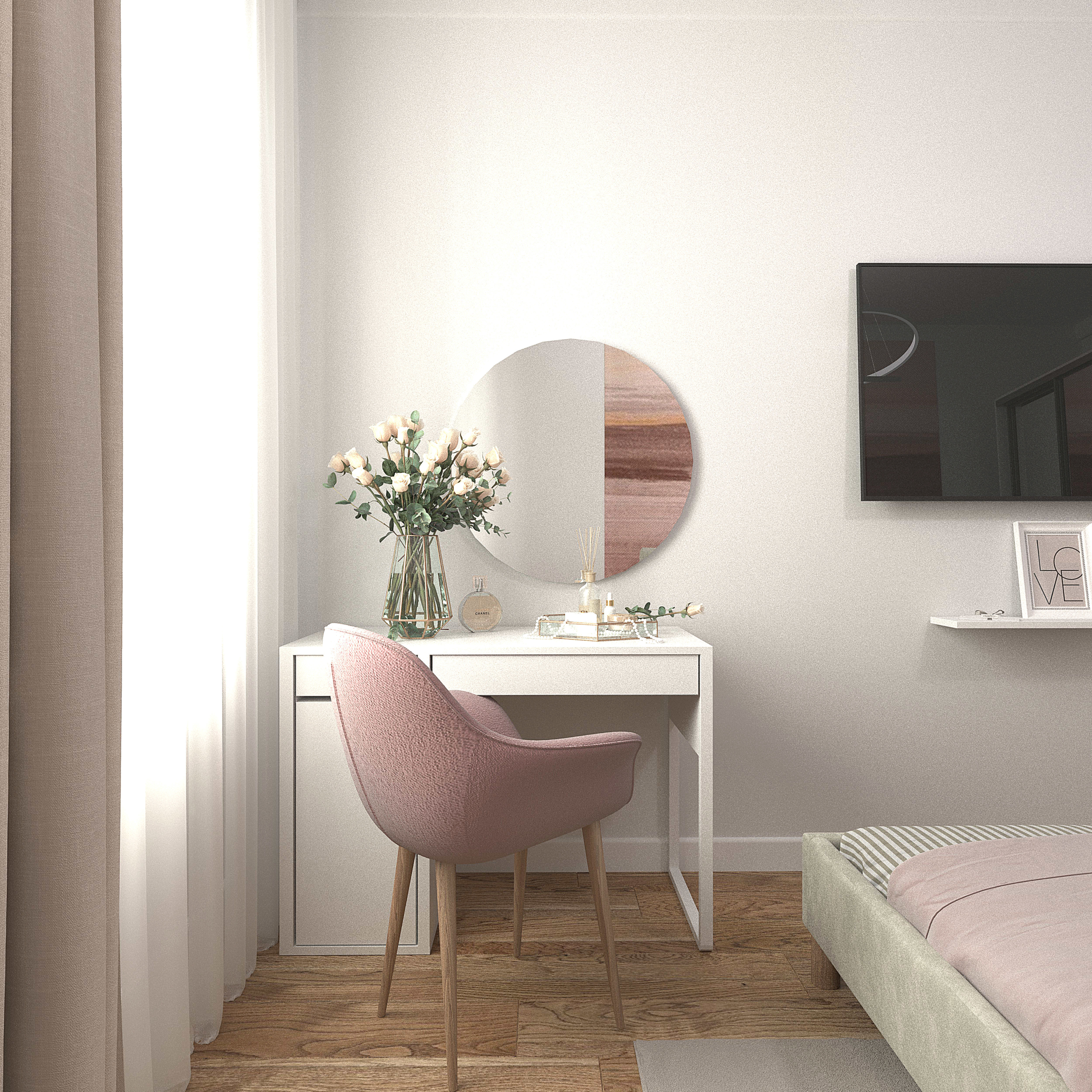 Bedroom with furniture and mirrors 3D model_1