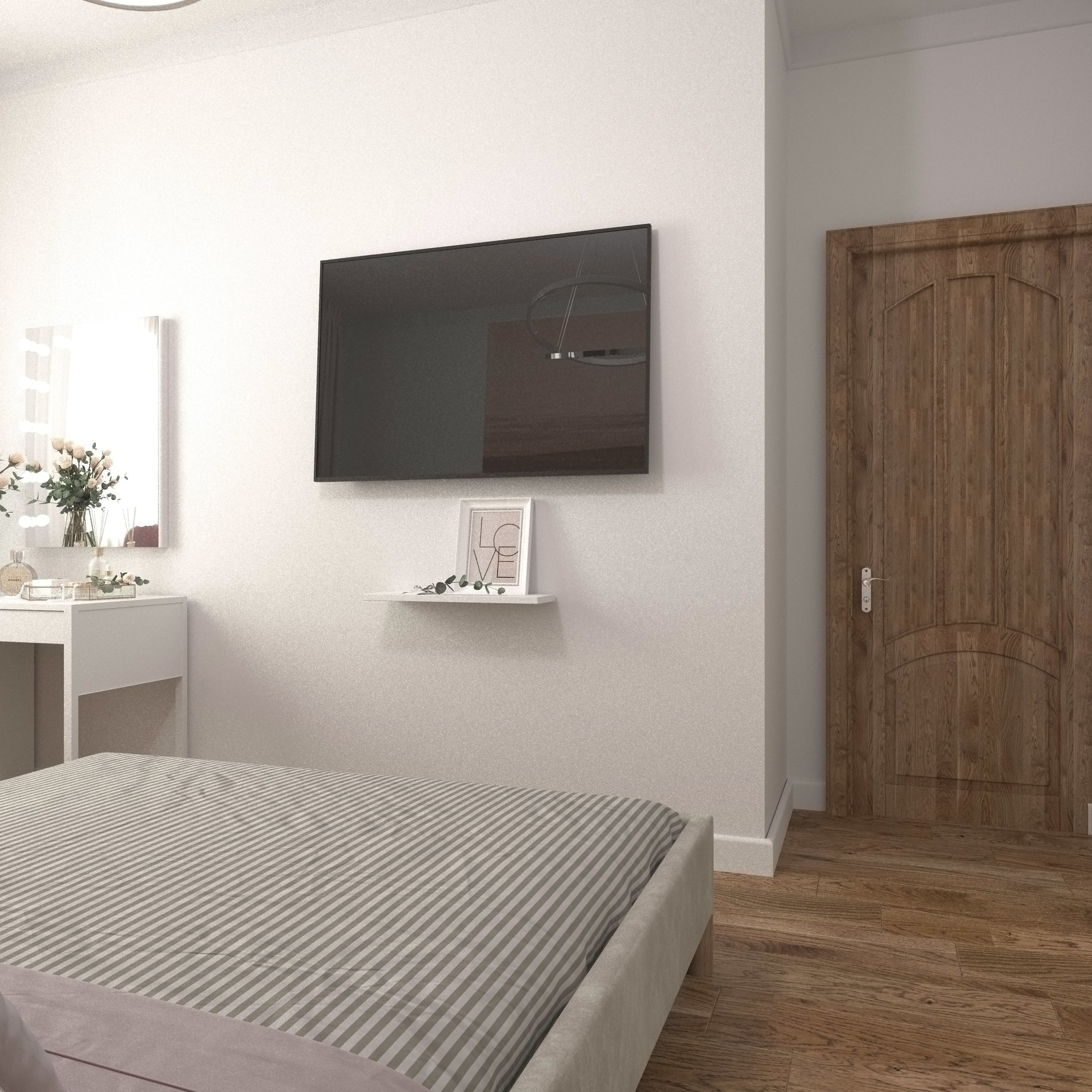 Bedroom with furniture and mirrors 3D model_5