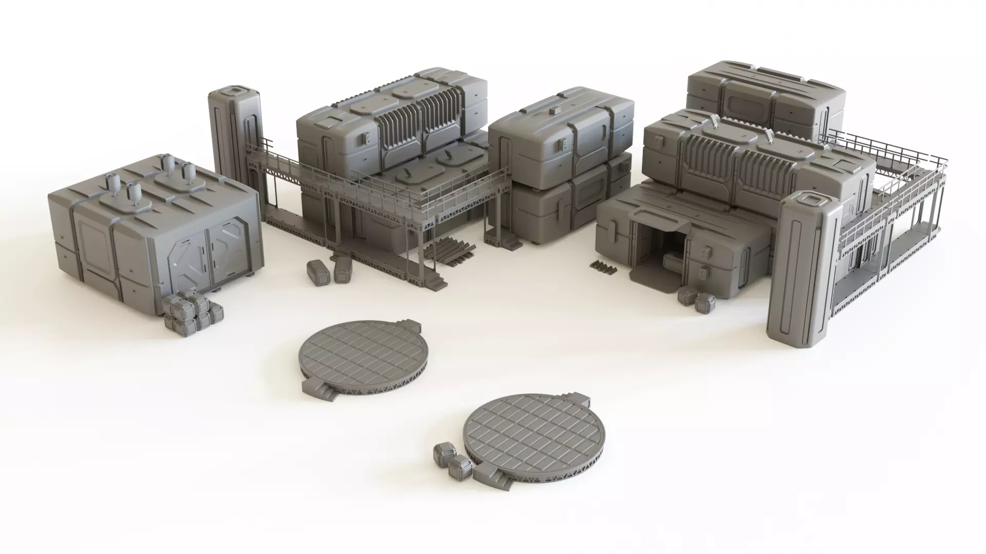 Sci fi Colony Modules Collection for tabletop scenery 3D print model_0