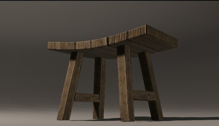 Wooden Stool 3D model_2