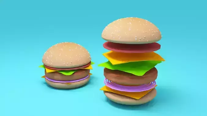 Burger low-poly 3d model stack of hamburgers Low-poly 3D model