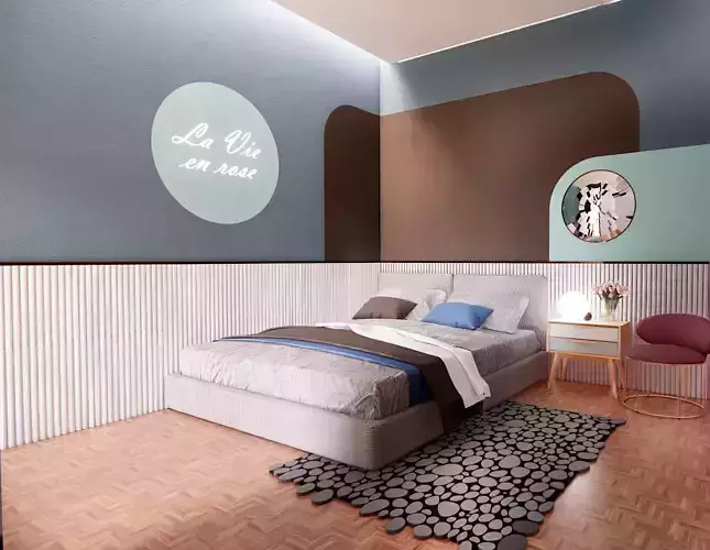 bedroom with bed and clock on wall
