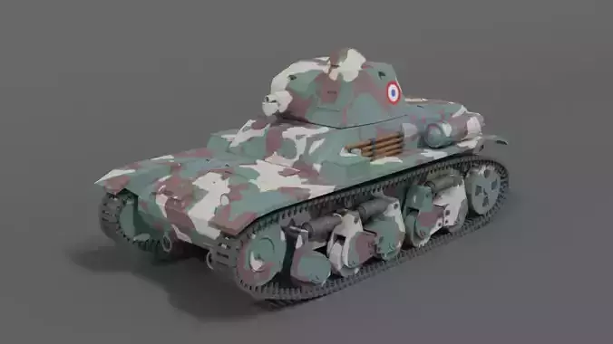 Low Poly Cartoon Renault R35 Tank