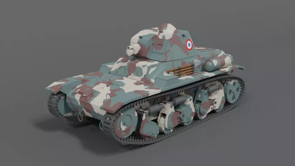 Low Poly Cartoon Renault R35 Tank Low-poly 3D model