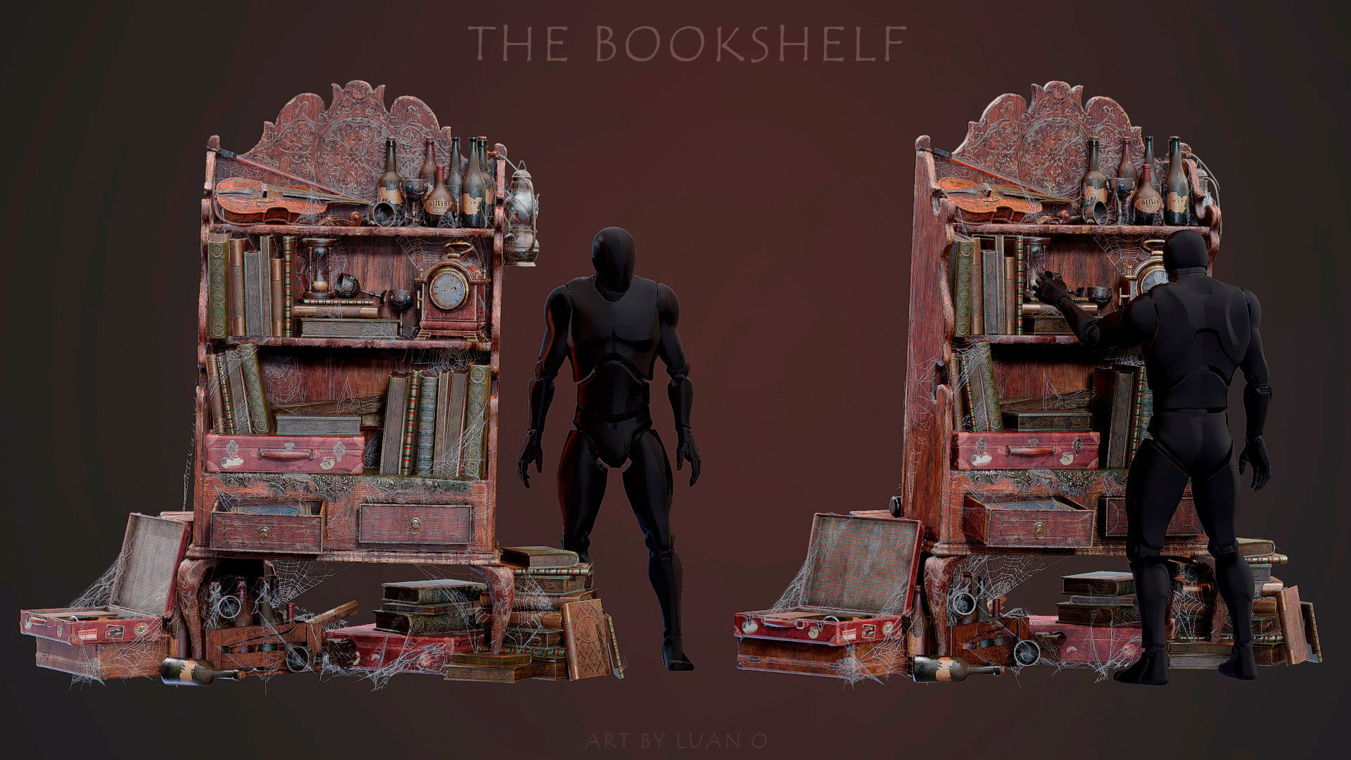 Bookshelf  Low-poly 3D model_3