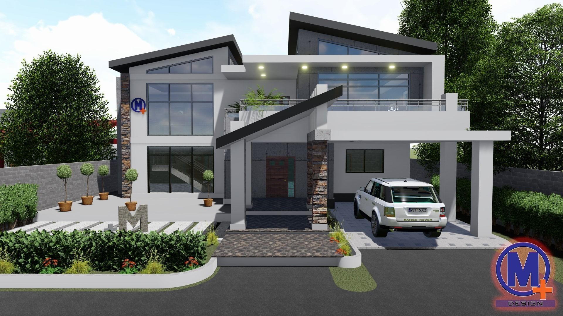 Modern Black and gray house 3D model_3