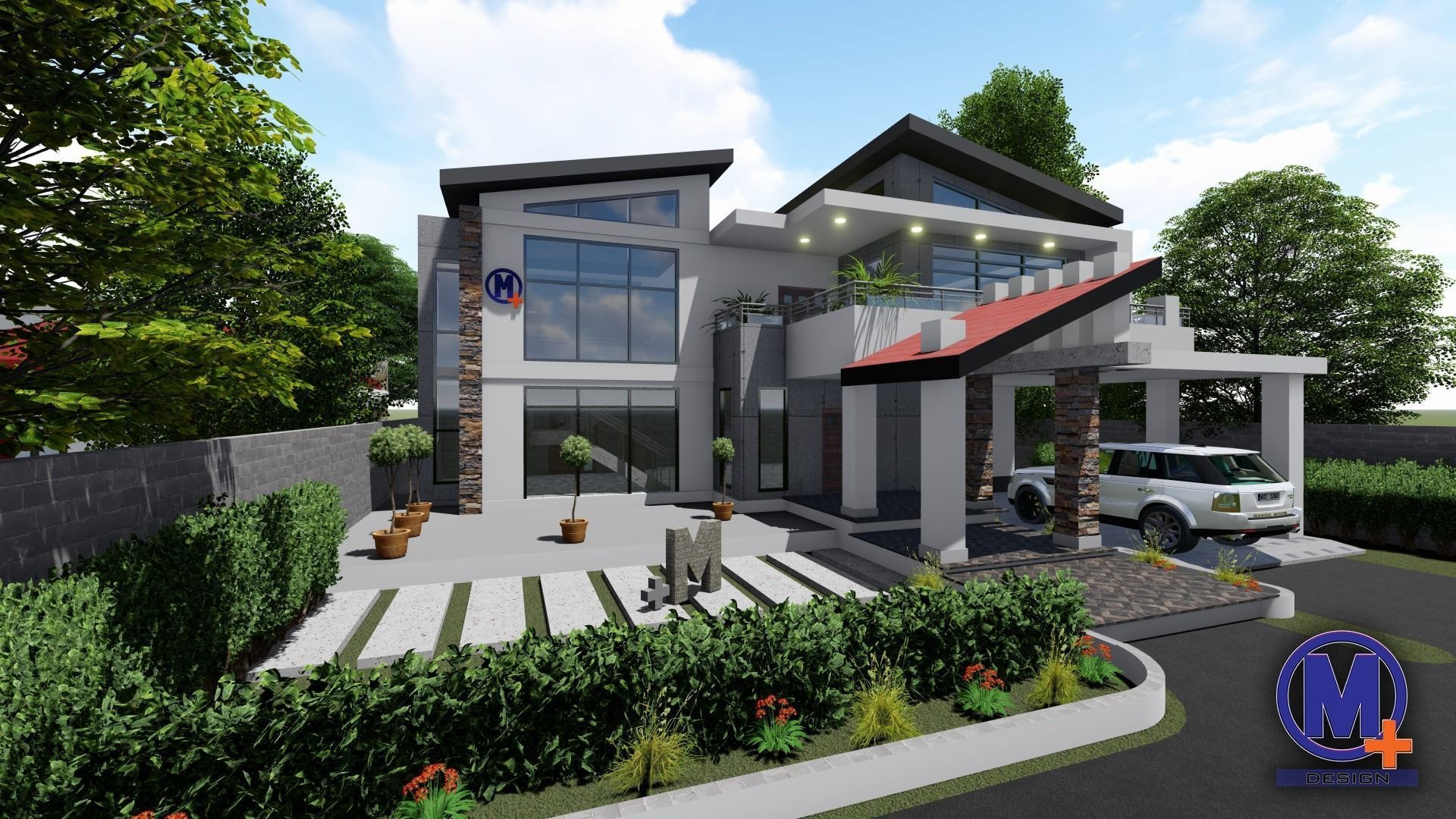 Modern Black and gray house 3D model_1