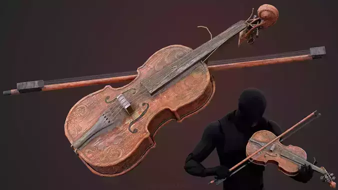 Old Violin Low-poly 3D model