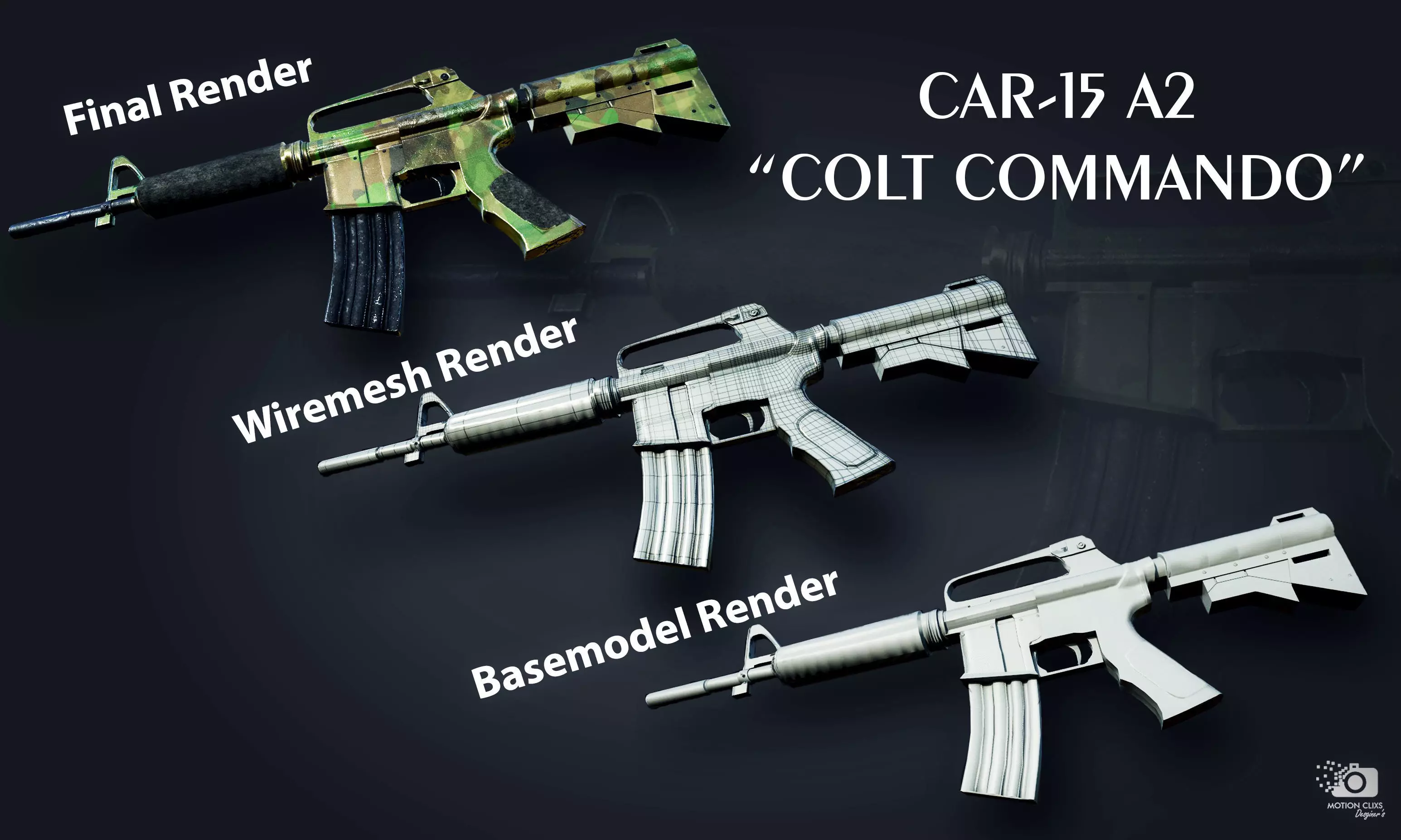 CAR-15 A2 COLT COMMANDO Low-poly 3D model_0