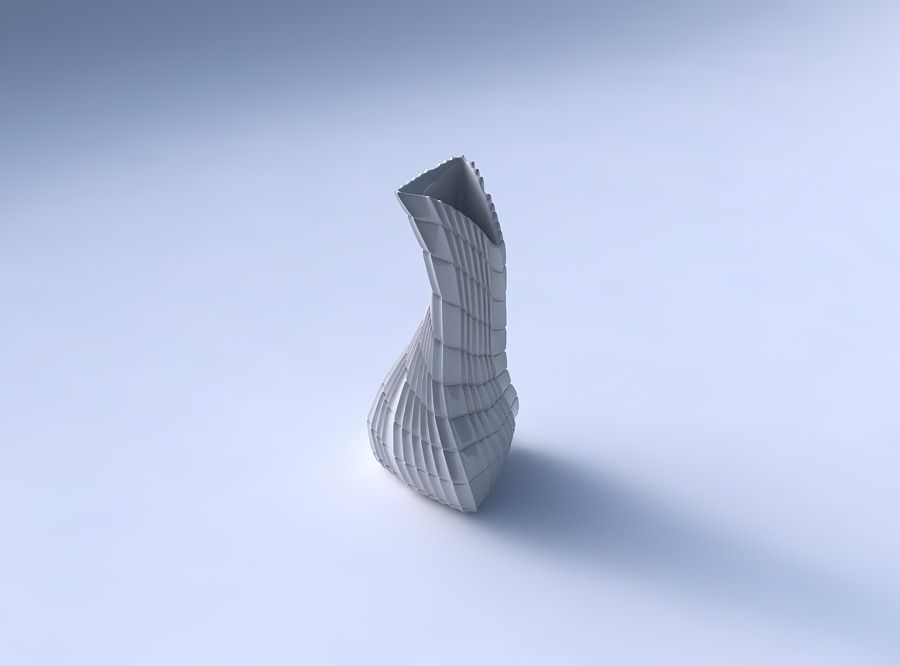 Vase twist puffy bent triangle with strange tiles 3D print model_3
