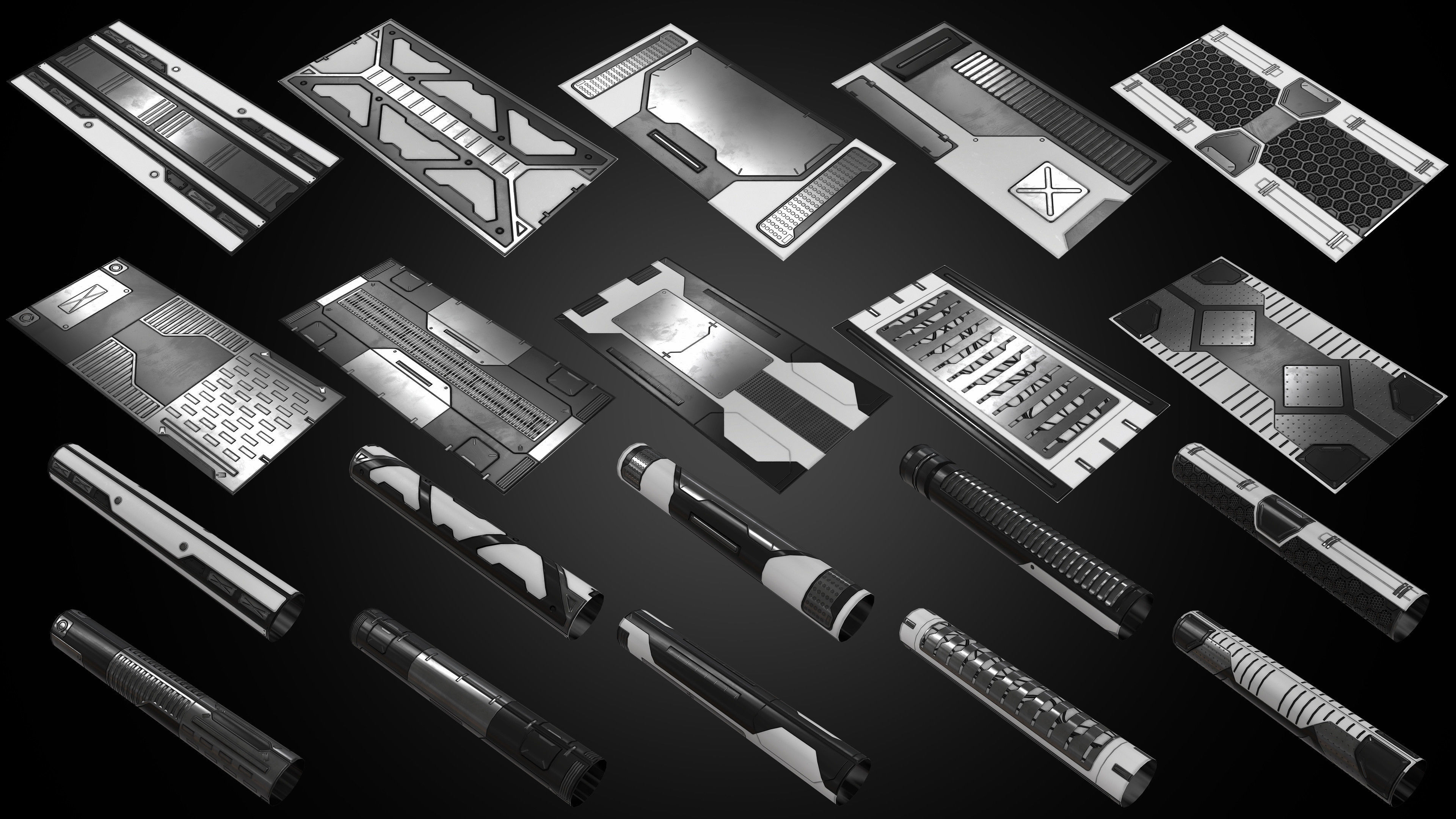 Sci-Fi Panels Low Poly Low-poly 3D model_1