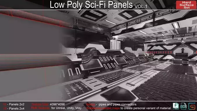 Sci-Fi Panels Low Poly  Low-poly 3D model