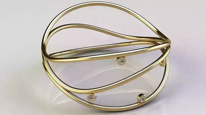 Wave Three-row Diamond Bangle 3D print model
