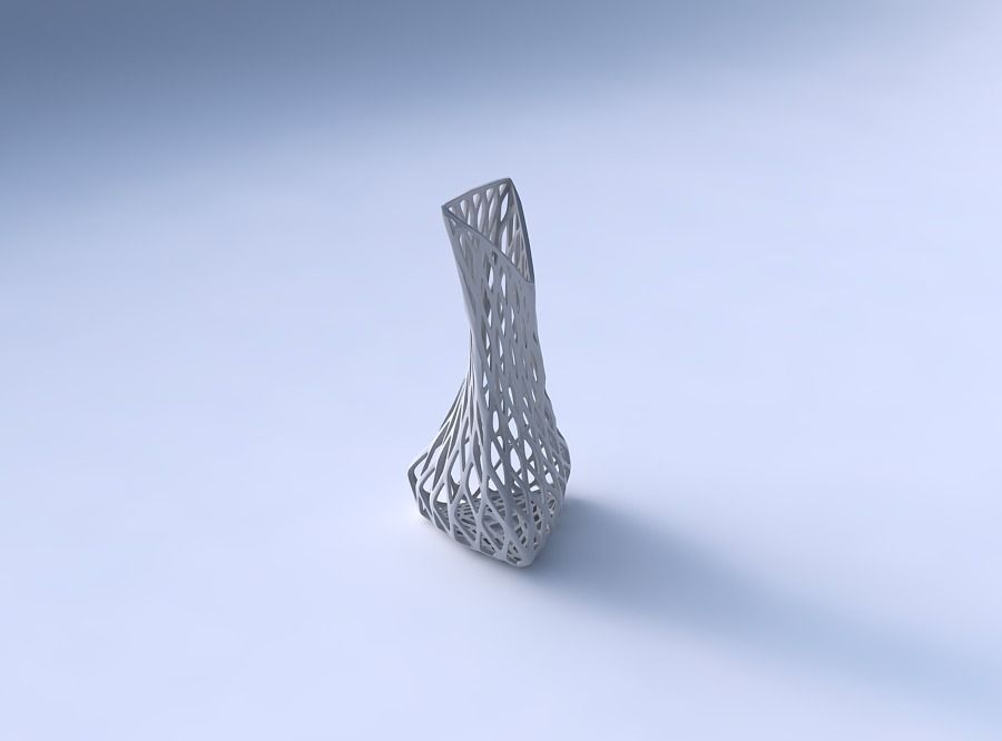 Vase twist puffy tappered triangle with diagonal grid lattice 3D print model_3