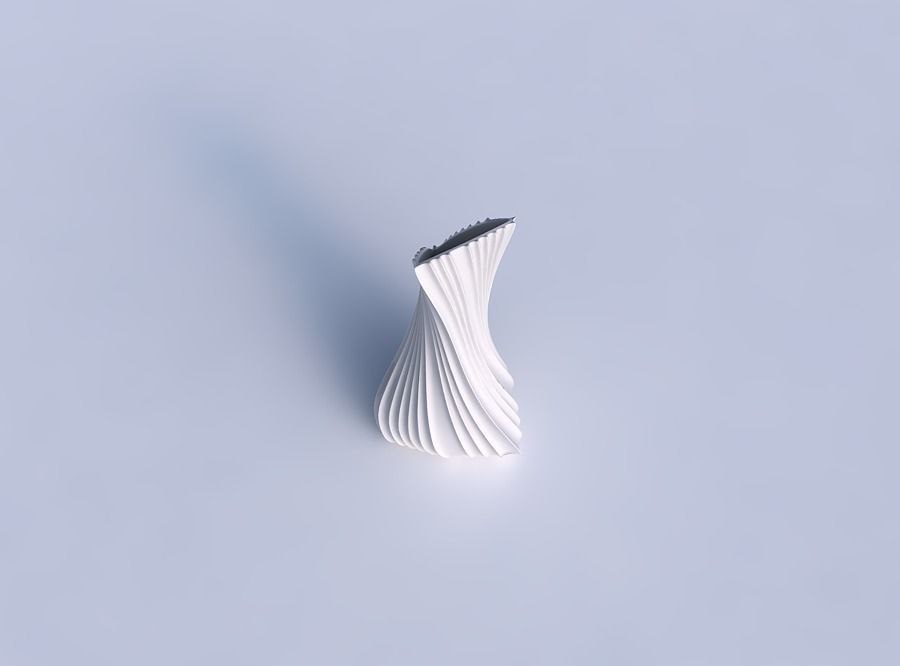 Vase twist puffy tappered triangle with extruded vertical lines 3D print model_1