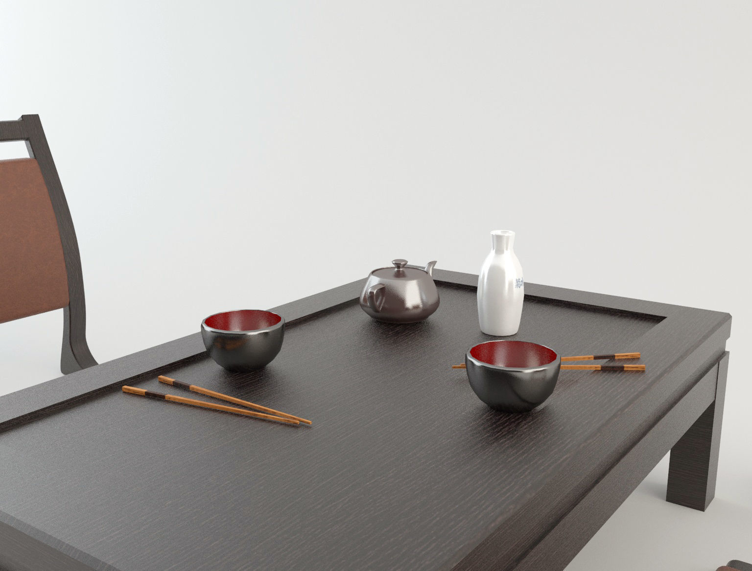 Japanese Chair and table Low-poly 3D model_6