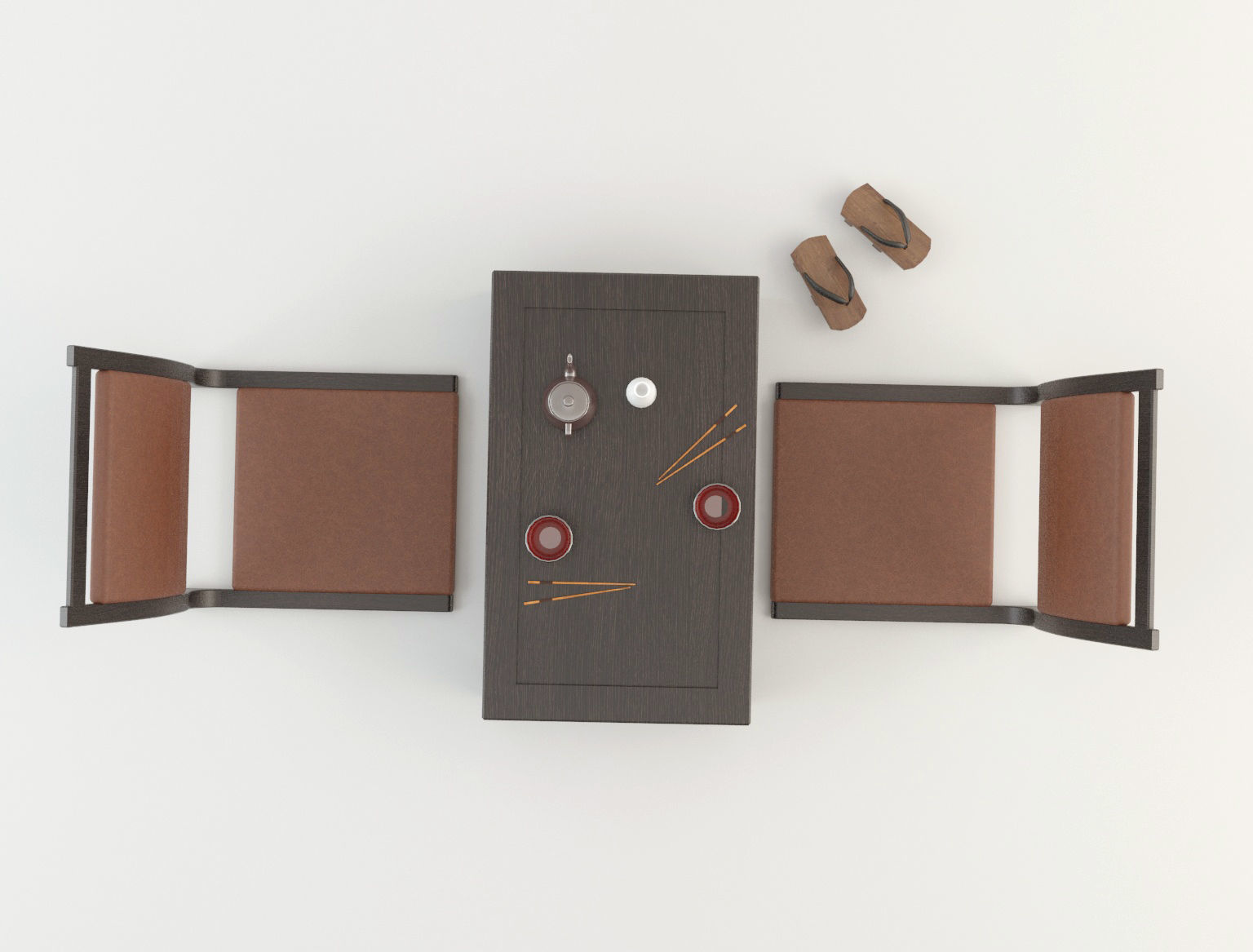 Japanese Chair and table Low-poly 3D model_3