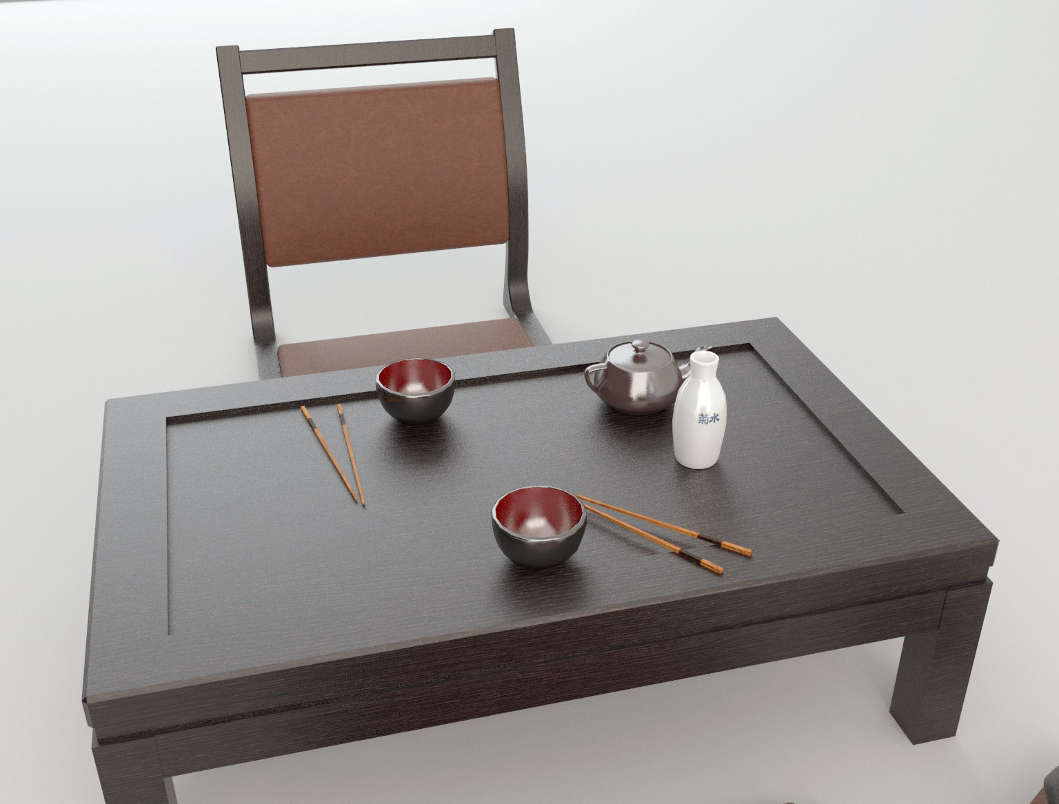 Japanese Chair and table Low-poly 3D model_5