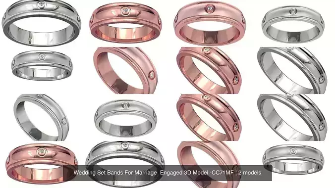 Wedding Set Bands For Marriage  Engaged 3D Model -CC71MF