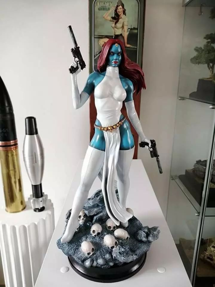 MISTICA statue of woman holding gun 3D print model