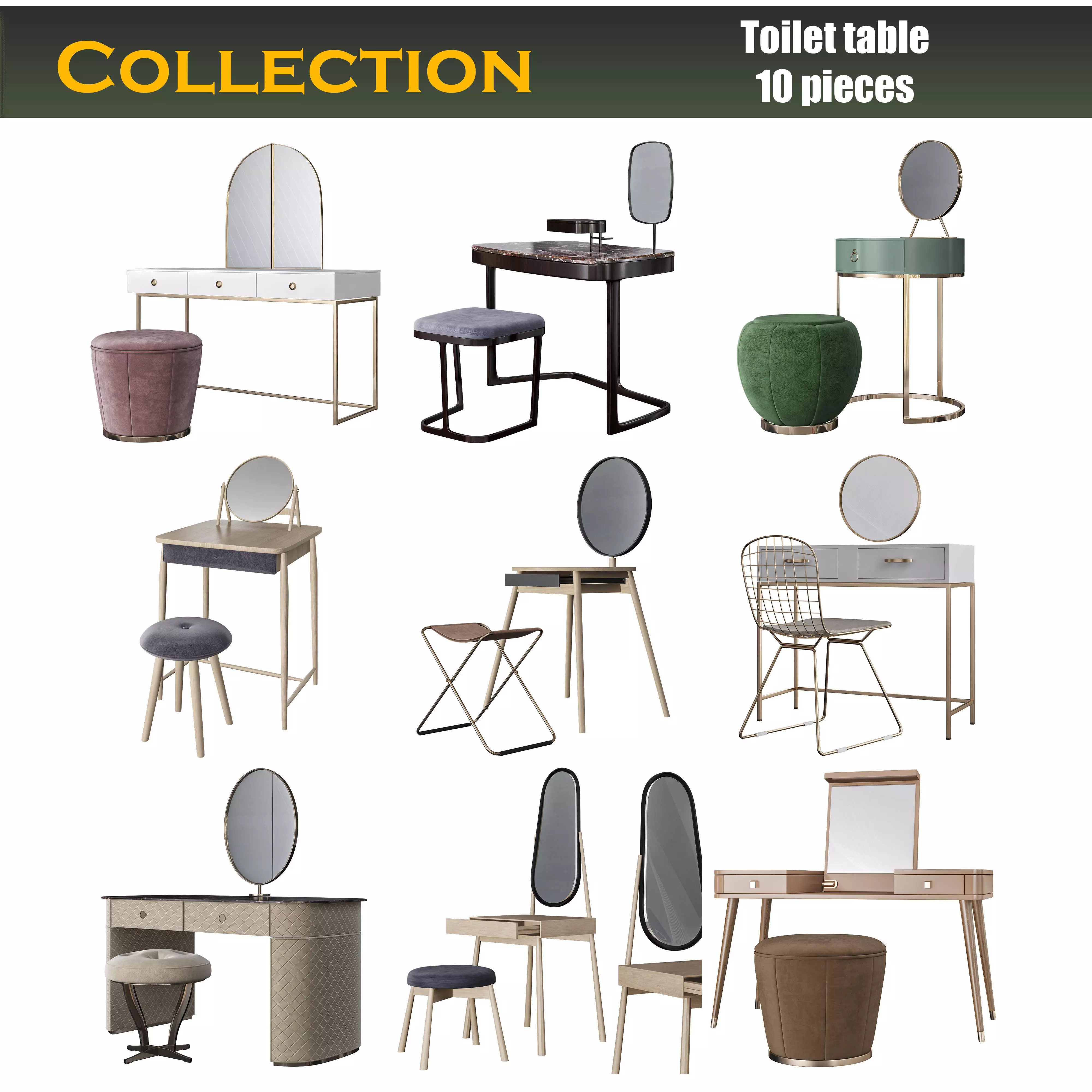 Toilet table 3d models collection 10 pieces _0