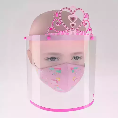 Medical face shield with crown and mask for kids 3D model