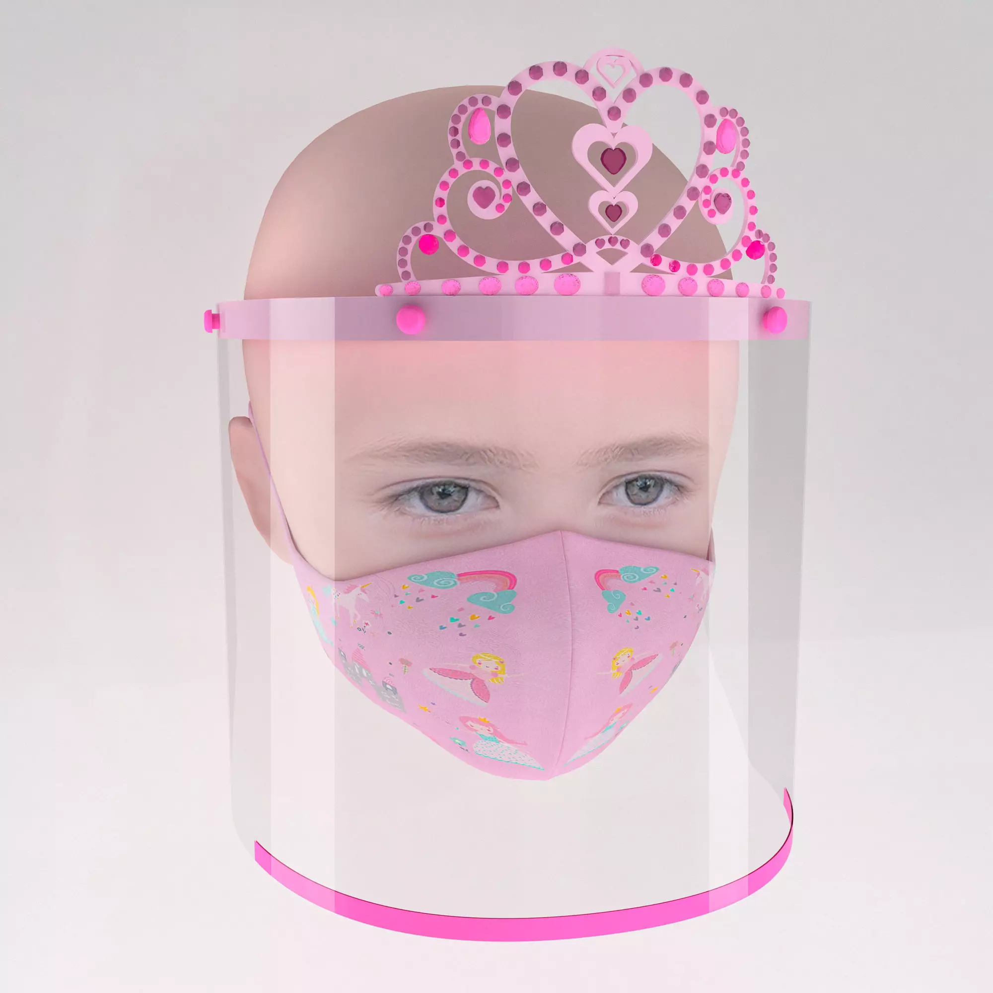 Medical face shield with crown and mask for kids 3D model