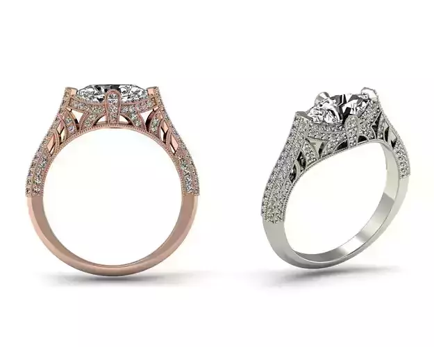 Women Vintage Diamond Engagement Ring 3dm Render Detail STL