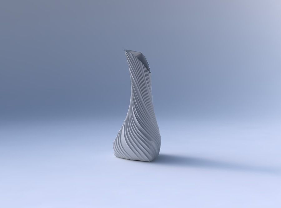 Vase twist puffy tappered triangle with twisted extruded lines 3D print model_4