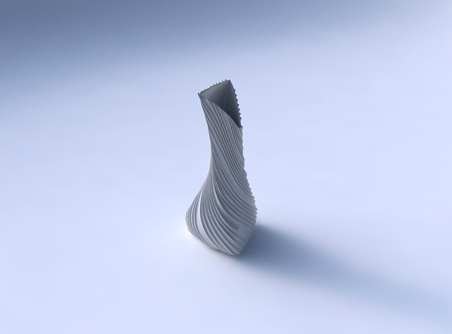 Vase twist puffy tappered triangle with twisted extruded lines 3D print model_3
