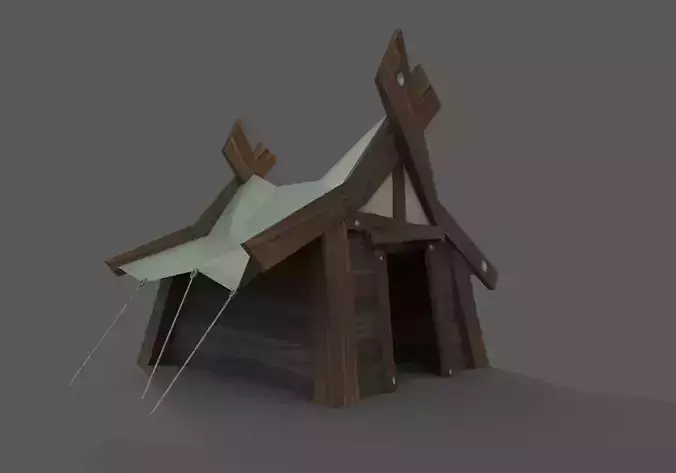 Hand Painted Hut Low-poly - Viking Hut - Camp ground tent 