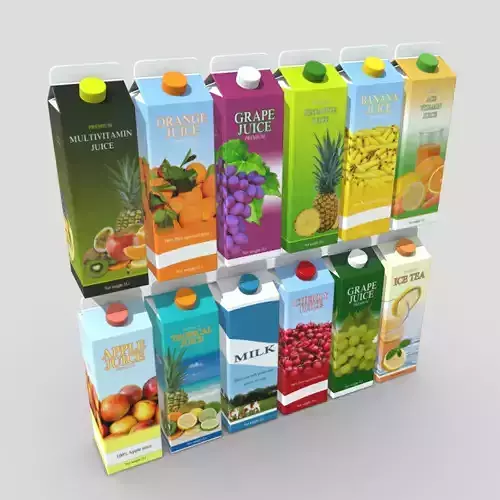 Juice Carton Pack 3  Low-poly 3D model