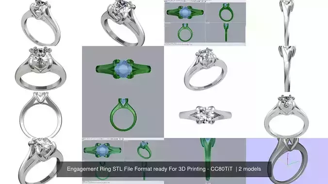 Engagement Ring STL File Format ready For 3D Printing - CC80TiT  3D Model Collection