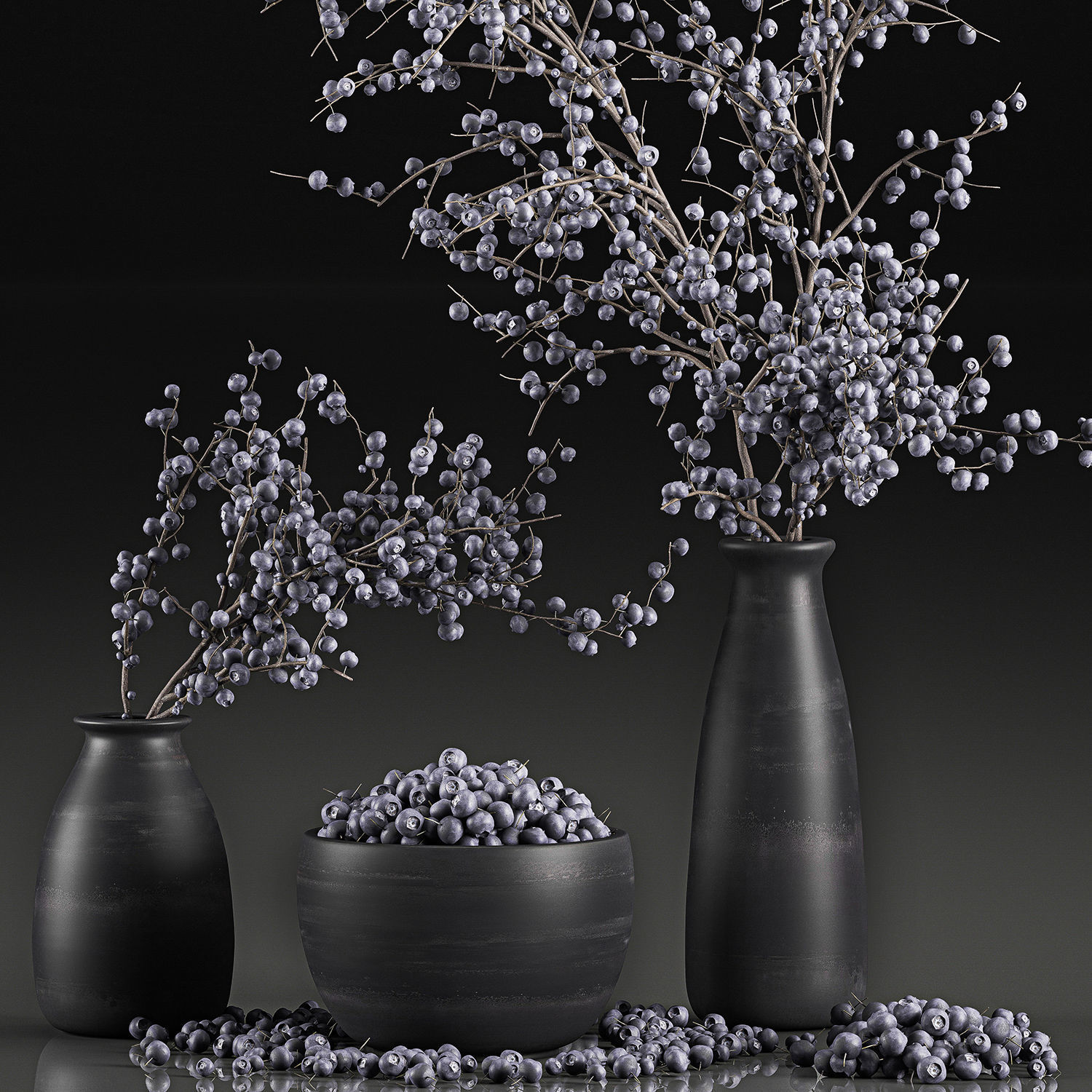 Decorative bouquet blueberry tree in Pots for the interior 547 3D model_2