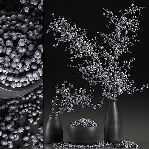 Decorative bouquet blueberry tree in Pots for the interior 547 3D model