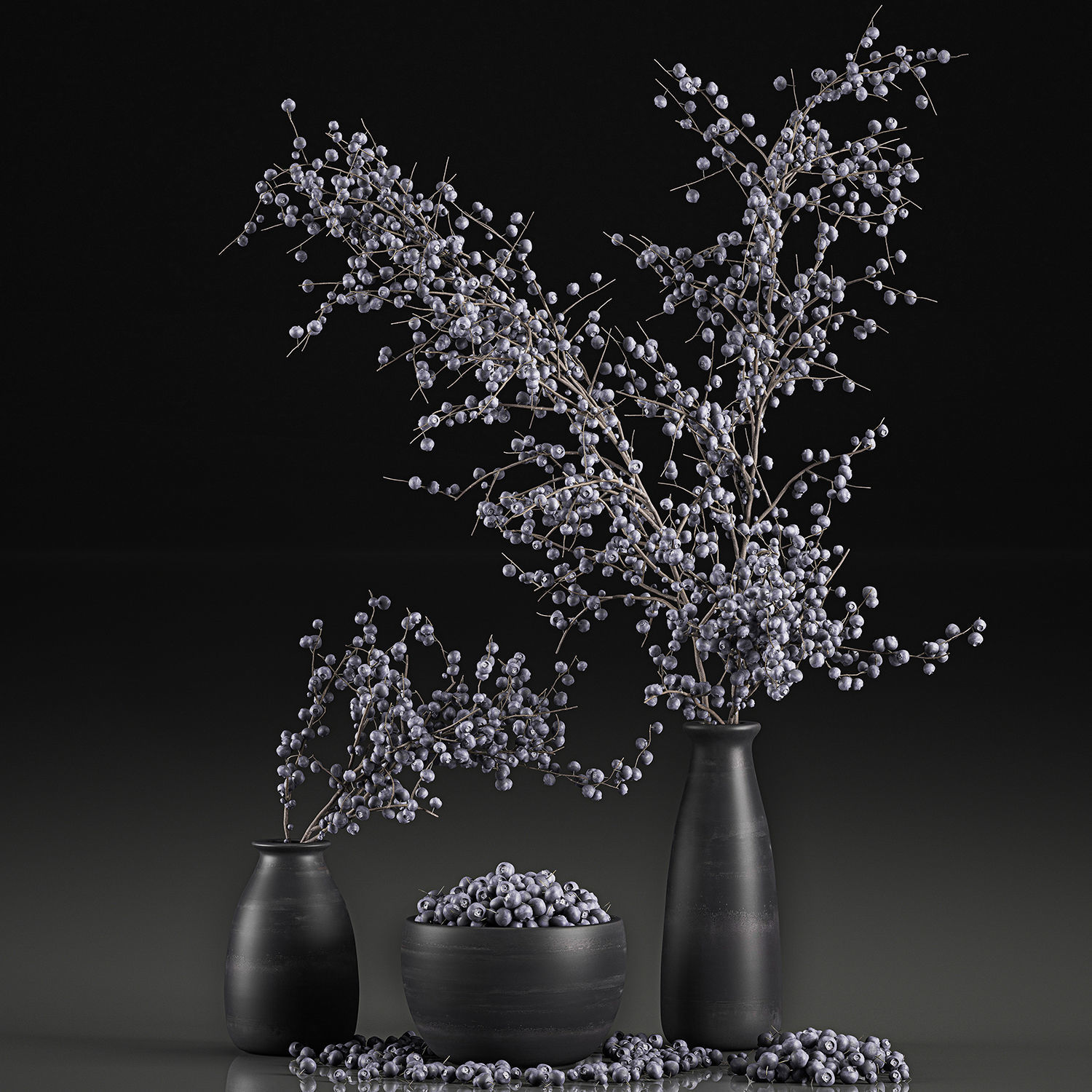 Decorative bouquet blueberry tree in Pots for the interior 547 3D model_3