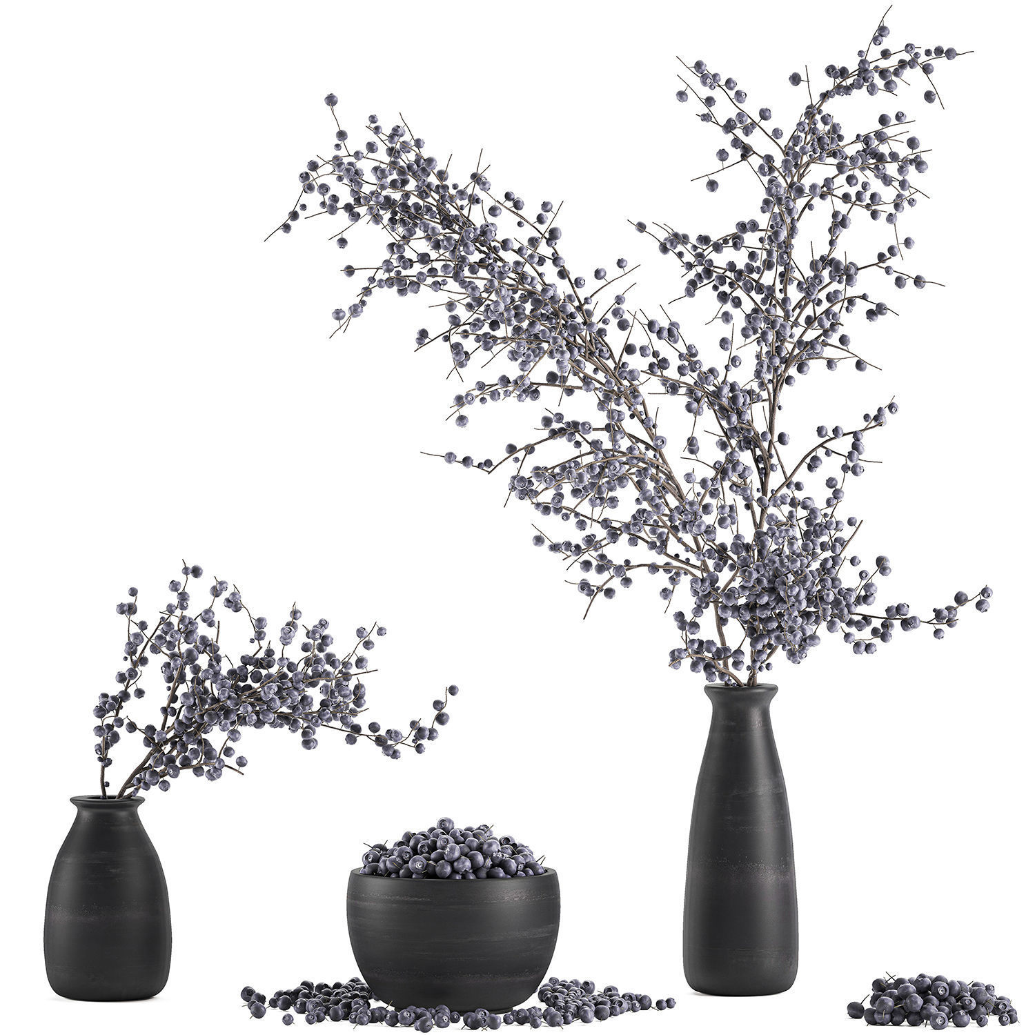 Decorative bouquet blueberry tree in Pots for the interior 547 3D model_4
