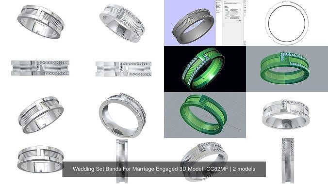 Wedding Set Bands For Marriage Engaged 3D Model -CC82MF 3D Model Collection