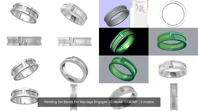 Wedding Set Bands For Marriage Engaged 3D Model -CC82MF 3D Model Collection