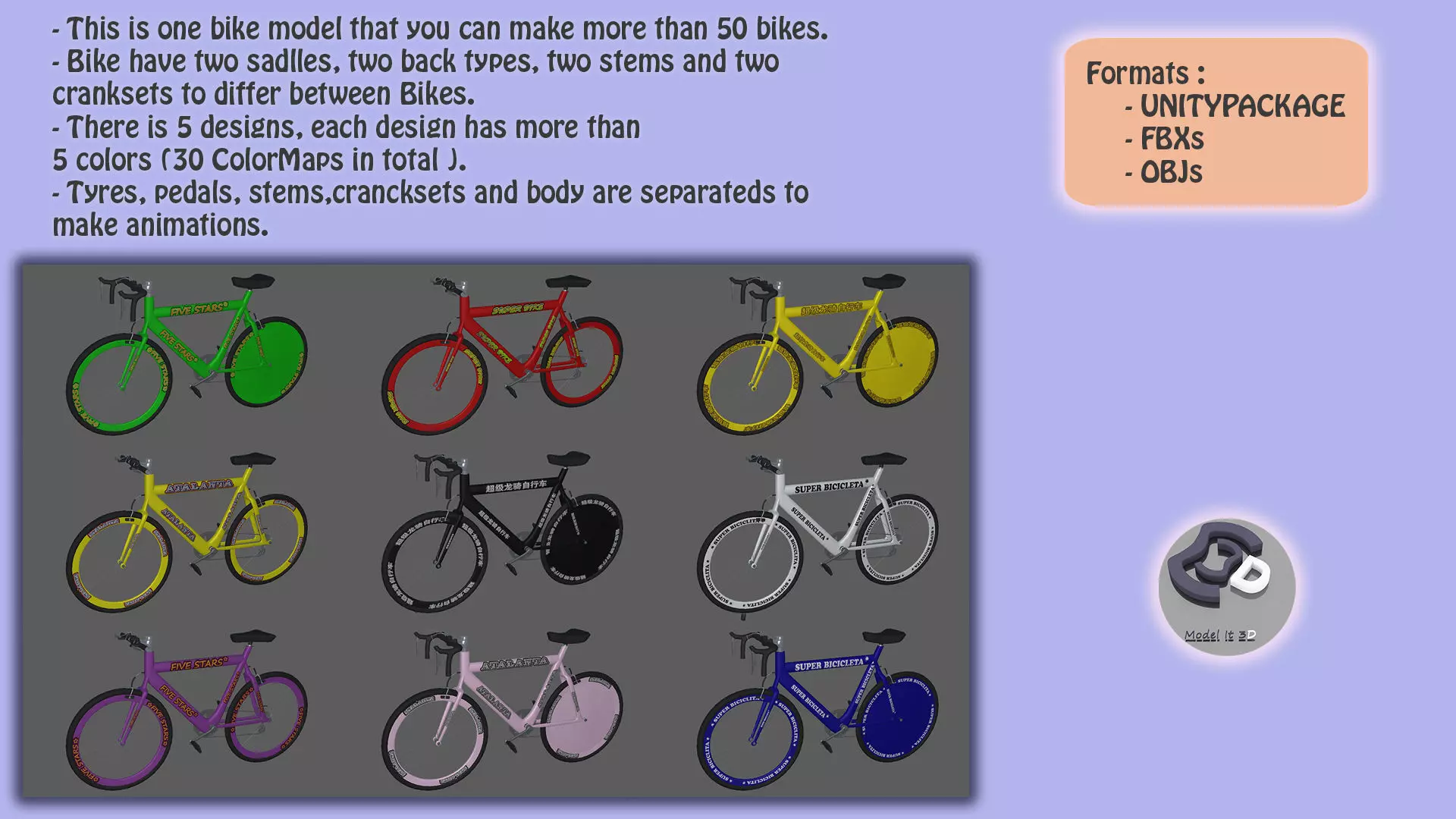 Bikes bike with lettering Low-poly 3D model_0