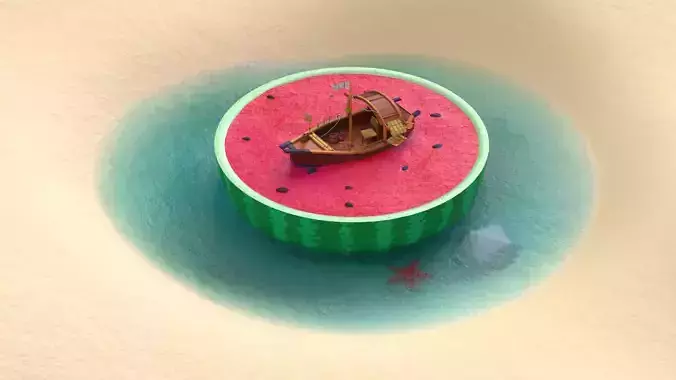 Cartoon Fantasy Watermelon Boat